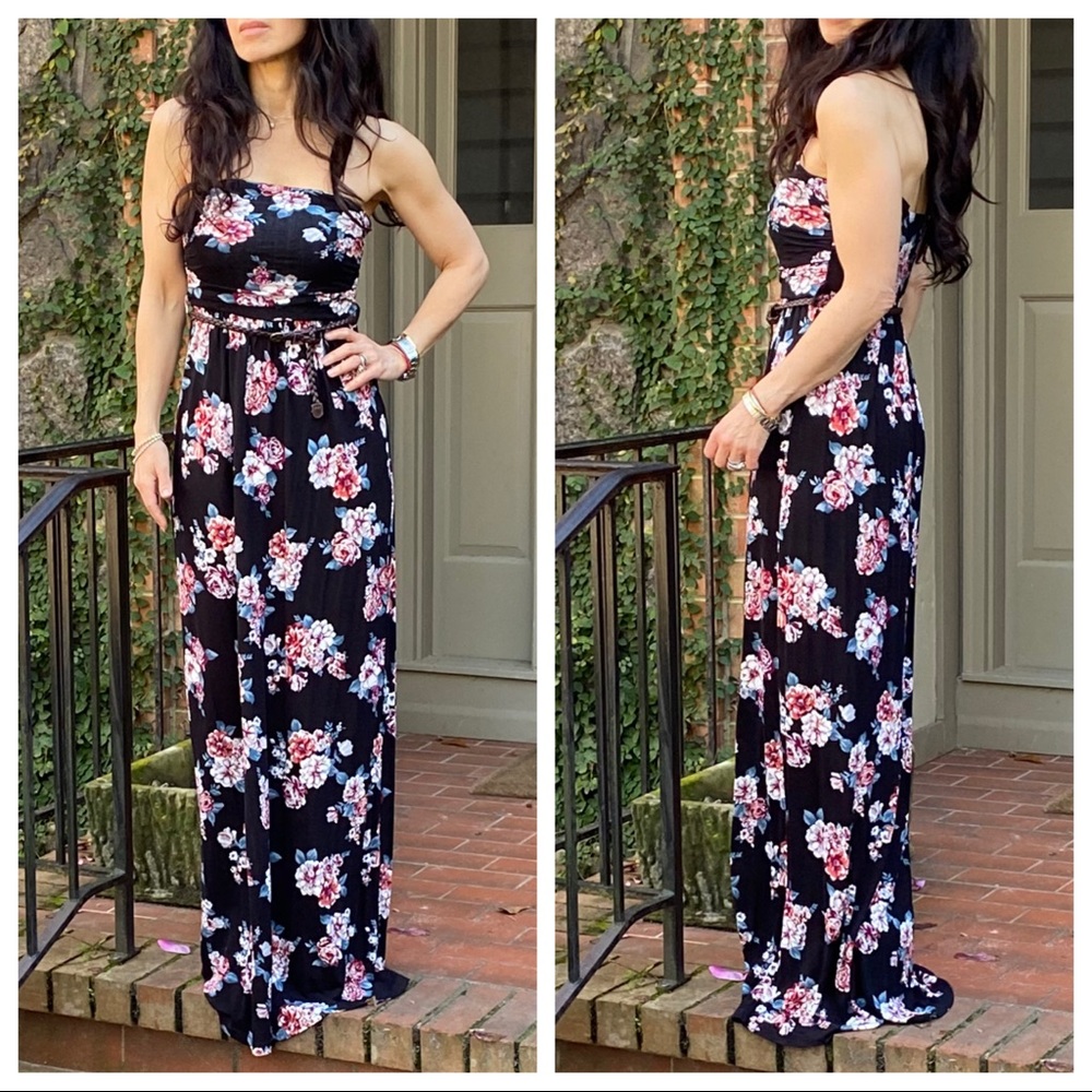 Beautiful Black floral tube maxi dress - Picture 4 of 6